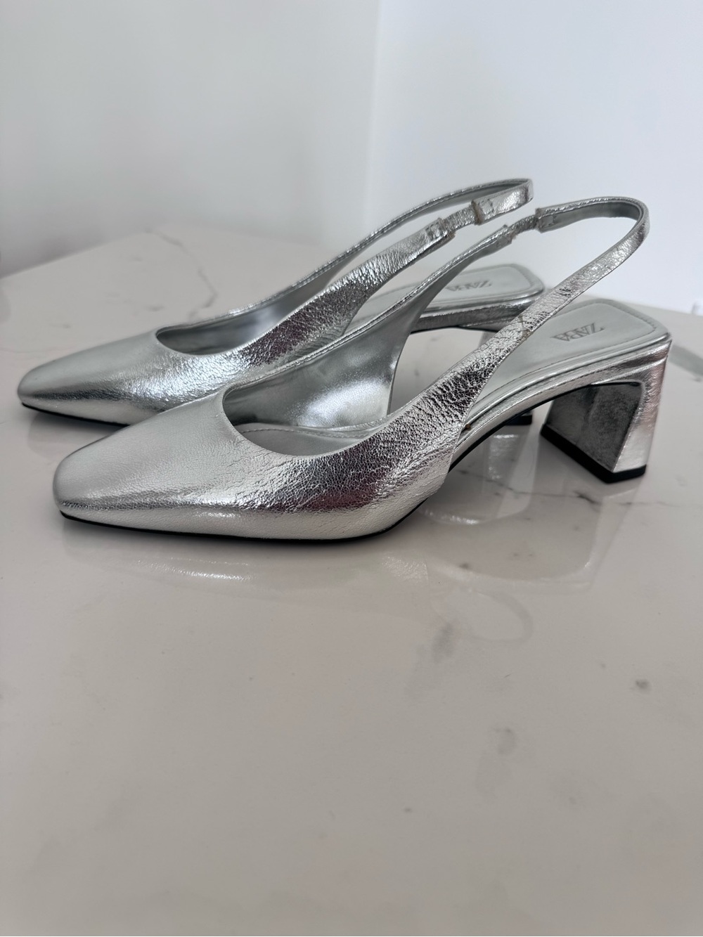 Silver Slingback Heels - Zara